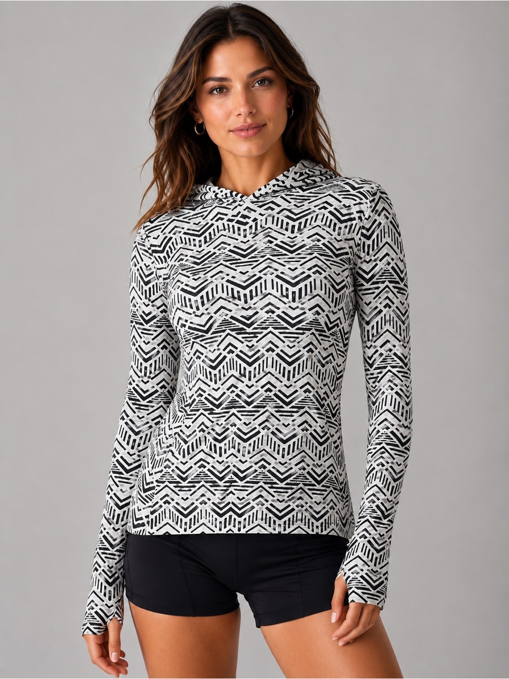 Bally Total Fitness Hooded Running Jacket Womens ZigZag Geometric Print Sz S